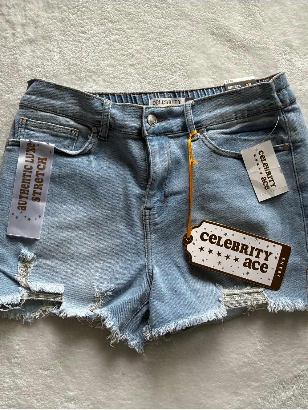 Celebrity Ace Light Blue Distressed Denim Jean Shorts